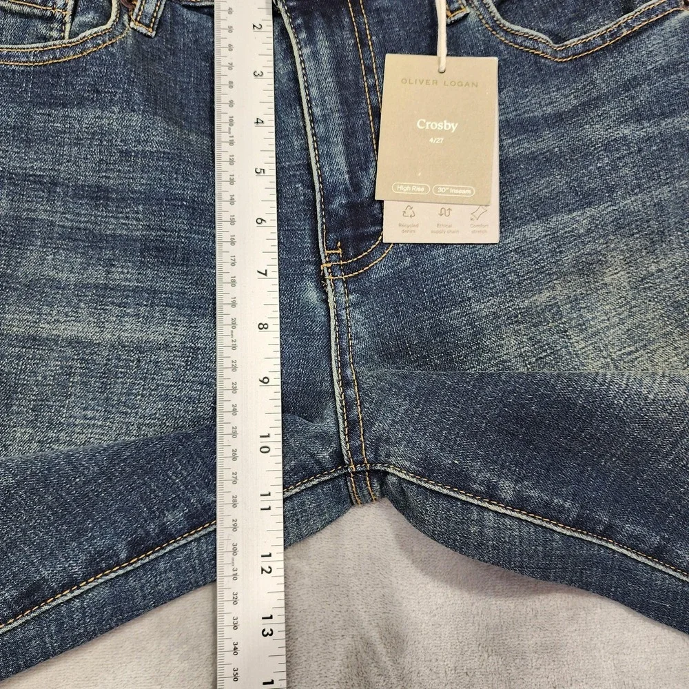 NEW Oliver Logan Jeans Womens 4/27 Blue Crosby Relaxed Taper Raw Hem Stretch - Picture 10 of 13